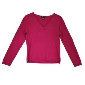Madison Studio Women's M 100% Cashmere V-Neck Pink Fuchsia Sweater Preppy Soft